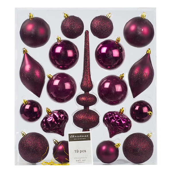 Kerstballen | 19 stuks (Piek, Bordeaux rood) PerfectLED Kabelshop.nl